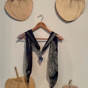 Elegant Navy and Silver Paisley Scarf